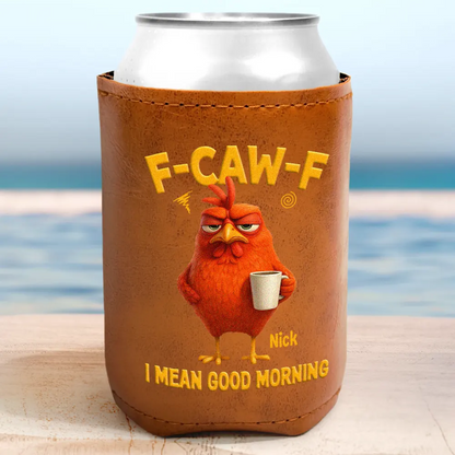 Funny Chicken F-Caw-F - Personalized Leather Can Cooler