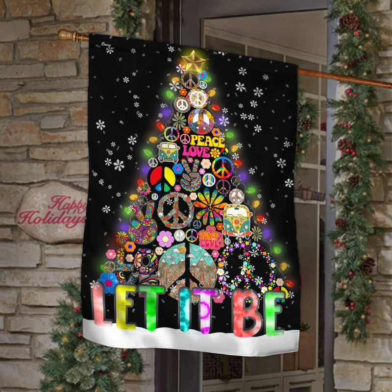 Hippie Christmas Tree Garden Flag, House Flag
