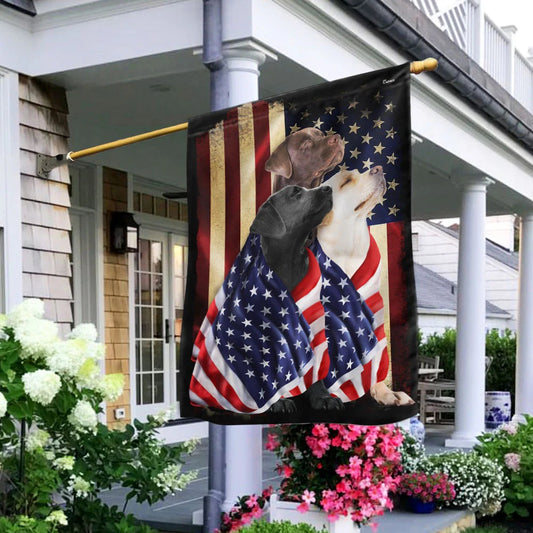 Labrador Retriever Dogs American Patriot Wrapped in Glory Garden Flag, House Flag