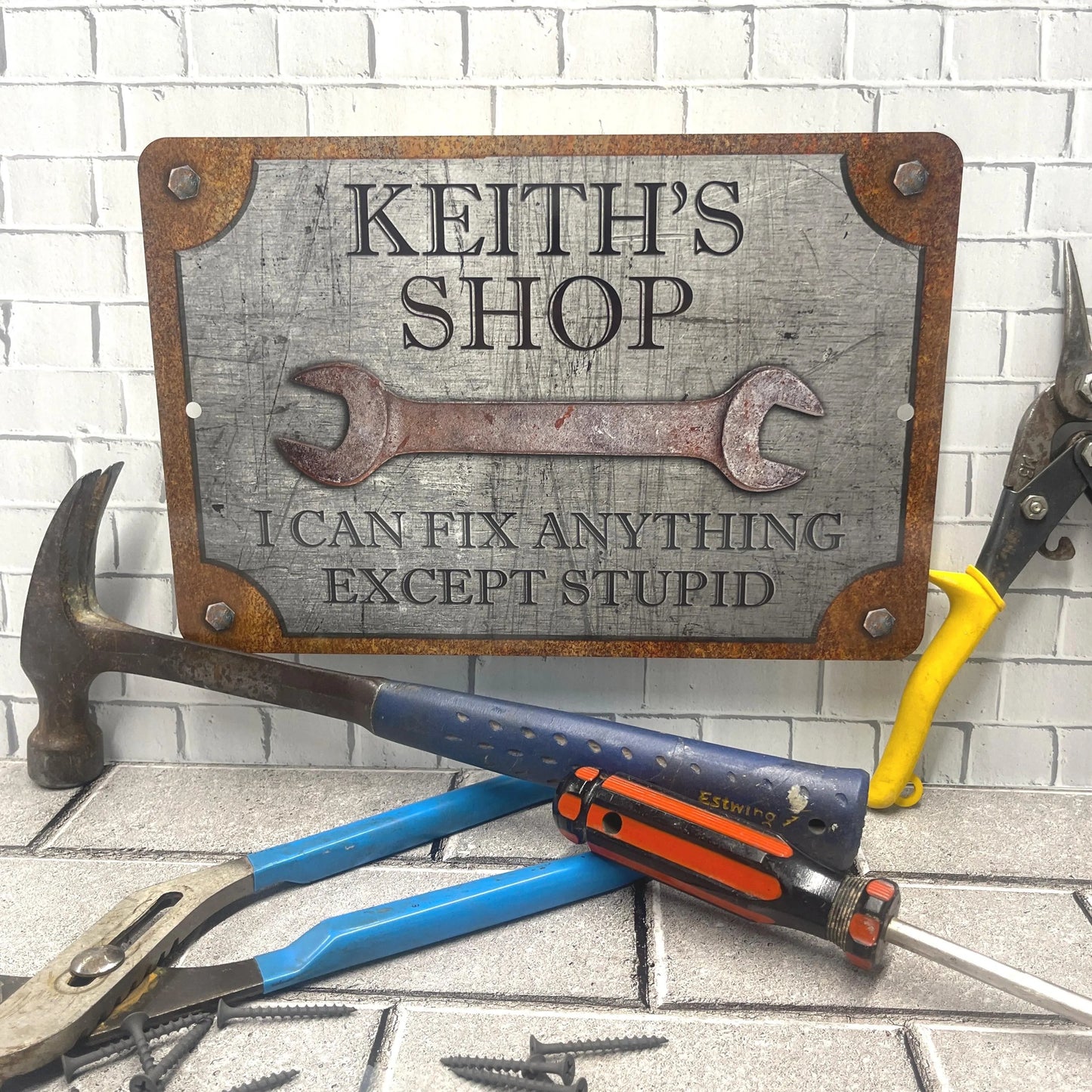 Customizable Rust & Steel Garage Sign - Personalized Metal Sign