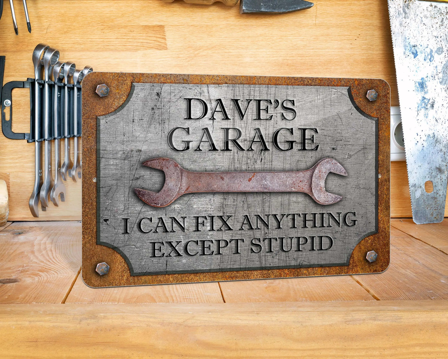 Customizable Rust & Steel Garage Sign - Personalized Metal Sign