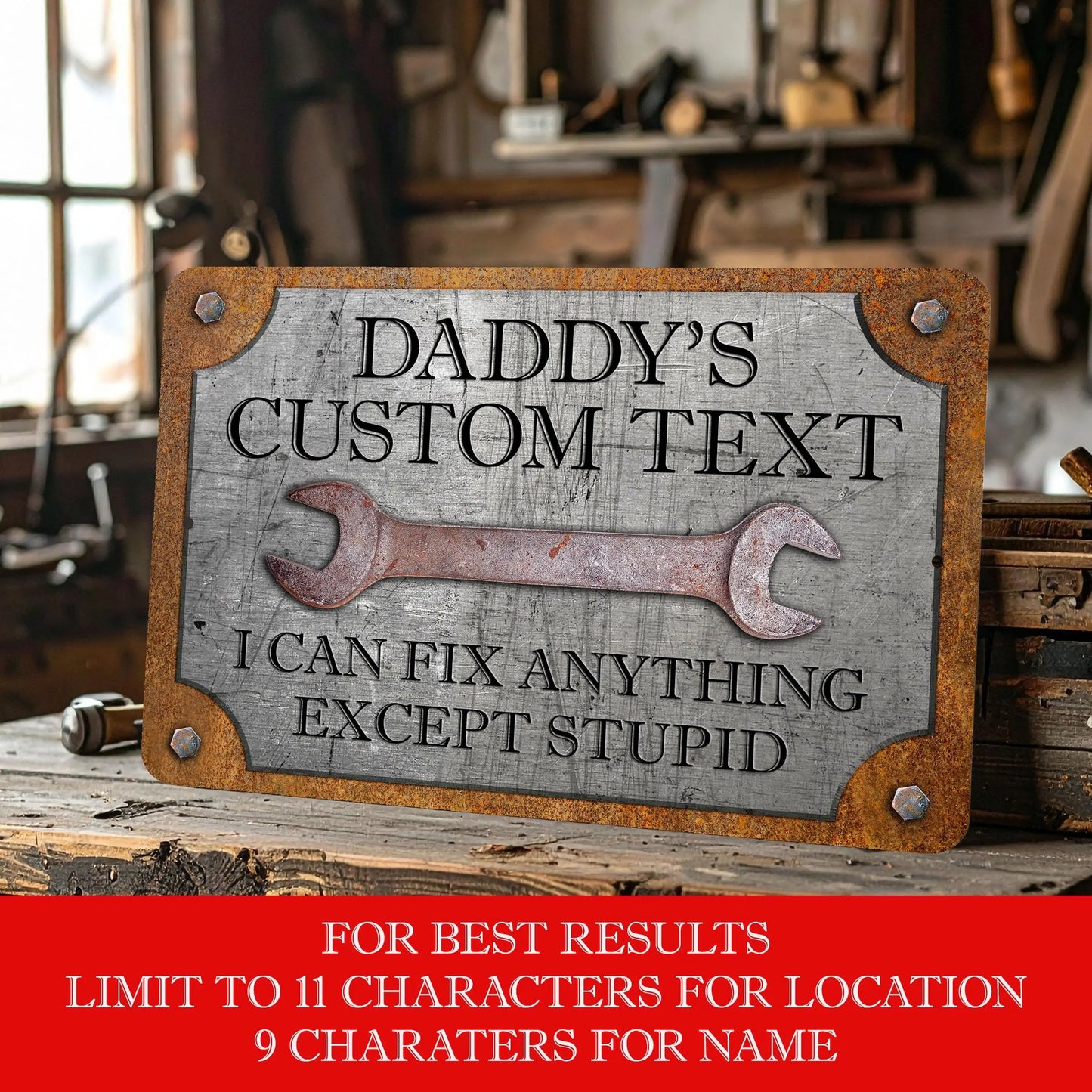 Customizable Rust & Steel Garage Sign - Personalized Metal Sign
