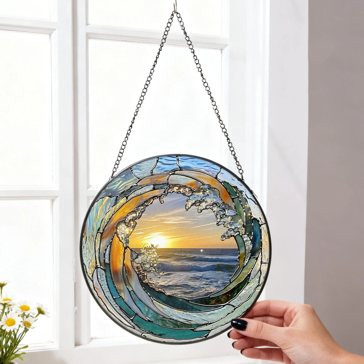 Ocean Wave Stained Glass Suncatcher - Home Decor