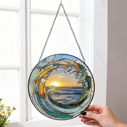 Ocean Wave Stained Glass Suncatcher - Home Decor