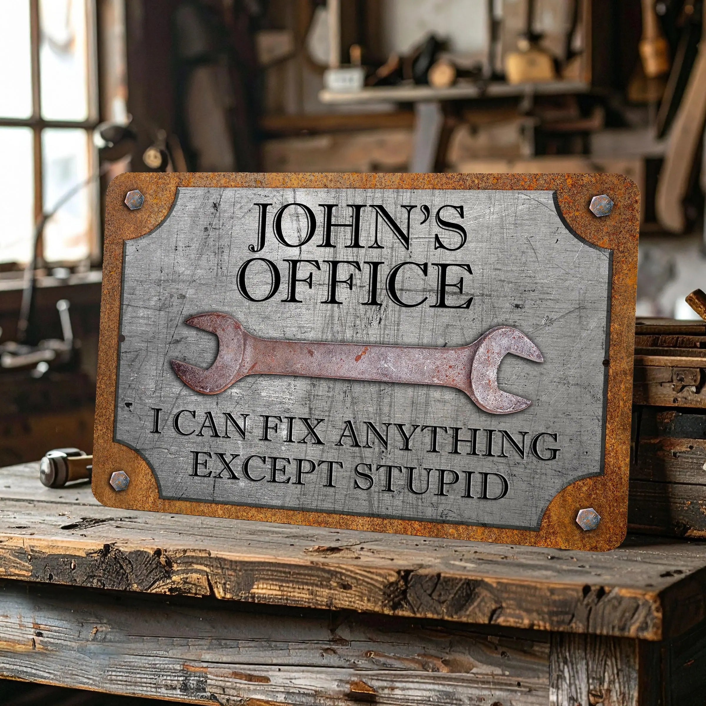 Customizable Rust & Steel Garage Sign - Personalized Metal Sign