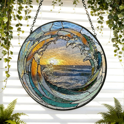 Ocean Wave Stained Glass Suncatcher - Home Decor