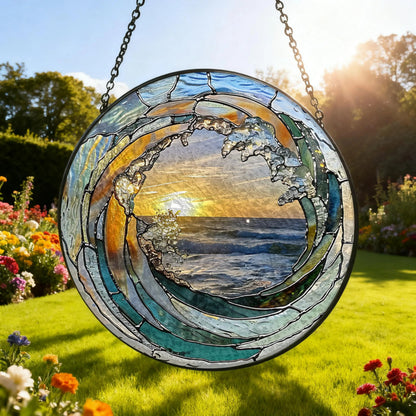 Ocean Wave Stained Glass Suncatcher - Home Decor