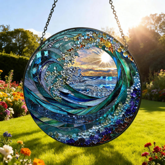 Ocean Wave Stained Glass Suncatcher - Home Decor