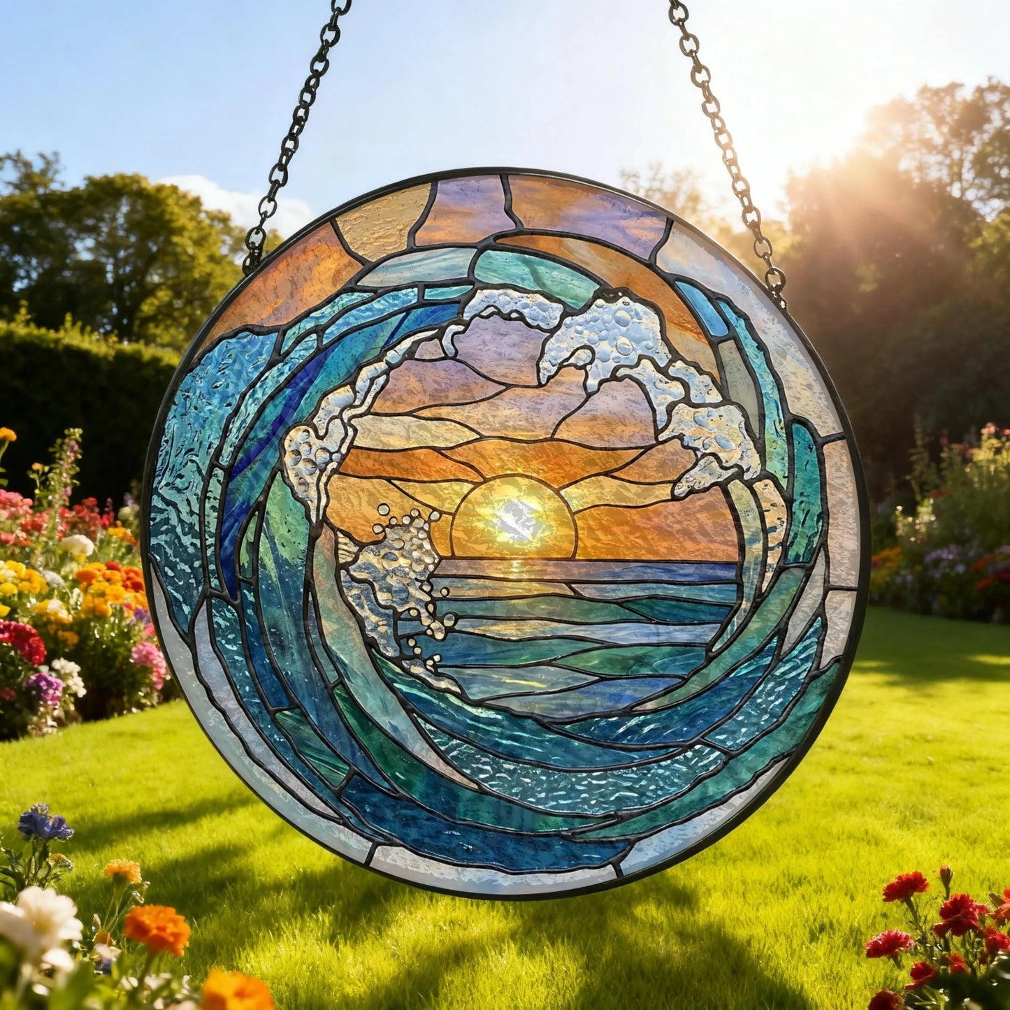 Ocean Wave Stained Glass Suncatcher - Home Decor