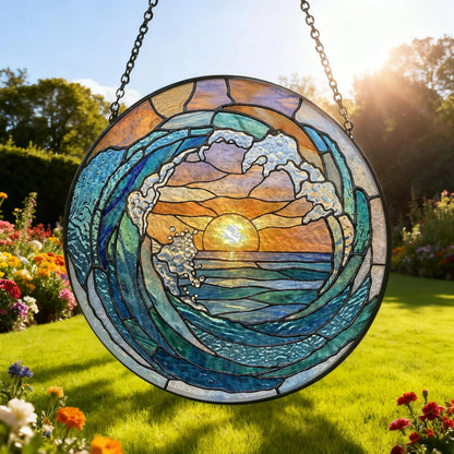 Ocean Wave Stained Glass Suncatcher - Home Decor