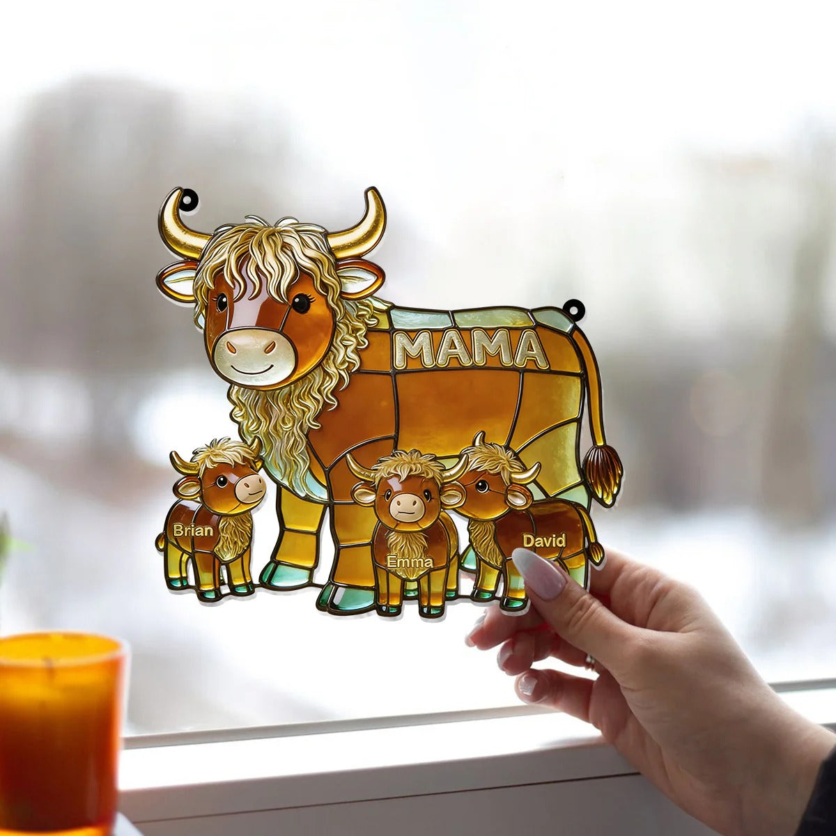 Mama Cow Gift For Mom Grandma - Personalized Mother Window Hanging Suncatcher Ornament
