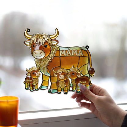 Mama Cow Gift For Mom Grandma - Personalized Mother Window Hanging Suncatcher Ornament