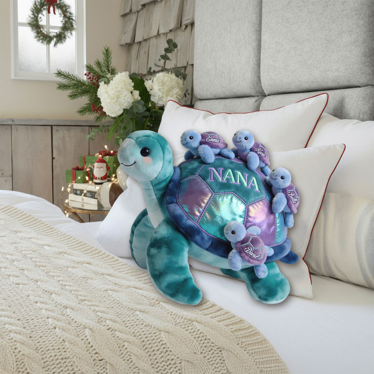 Turtle Gift For Mom Grandma - Personalized Grandma Faux Fur Shaped Pillow