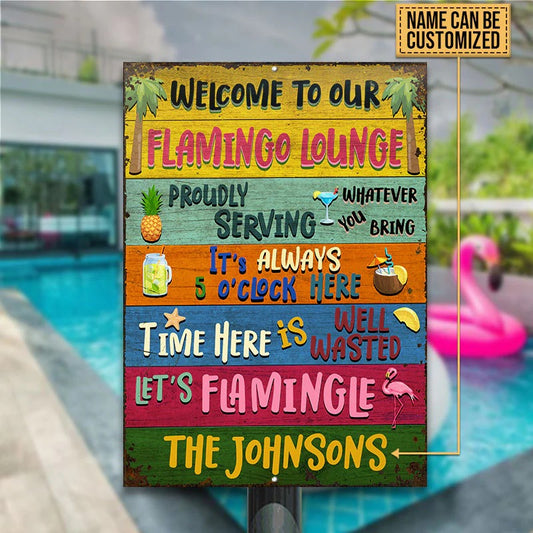 Personalized Flamingo Lounge Welcome To Our Custom Classic Metal Signs
