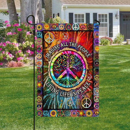 Hippie Peace Sign Tree Of Life Hippie Garden Flag, House Flag