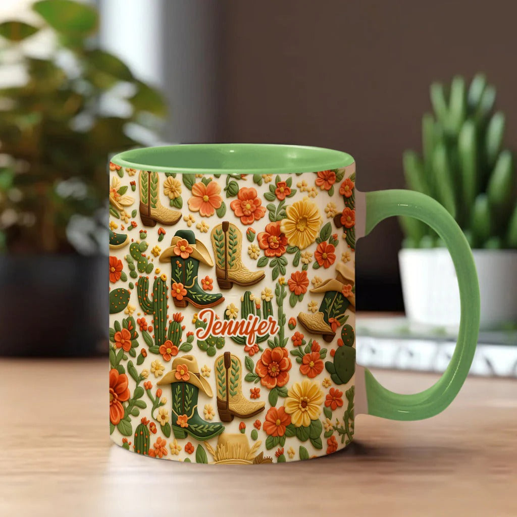 Cowgirl Boots Cactus - Personalized Cowgirl Accent Mug