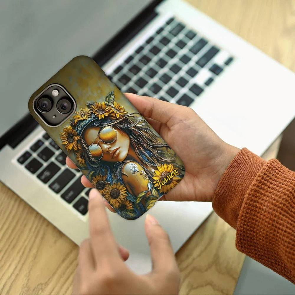 Hippie Soul Sunflower Girl - Personalized Hippie Full Print Phone Case