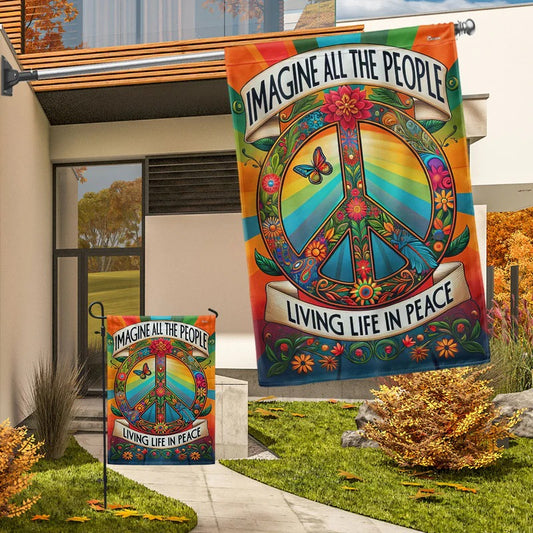 Peace Sign Hippie Garden Flag, House Flag