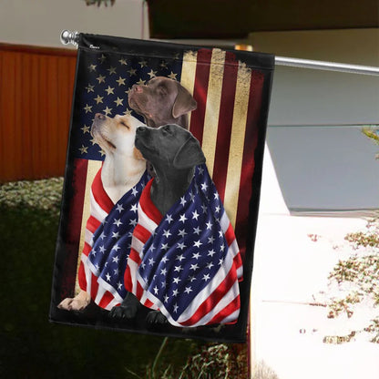 Labrador Retriever Dogs American Patriot Wrapped in Glory Garden Flag, House Flag
