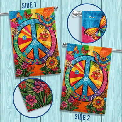 Hippie Peace Sign Garden Flag, House Flag