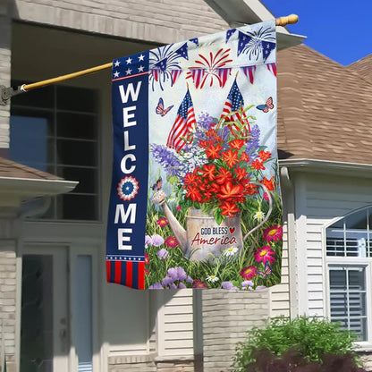 God Bless America 4th of July Patriot Flowers Garden Flag, House Flag