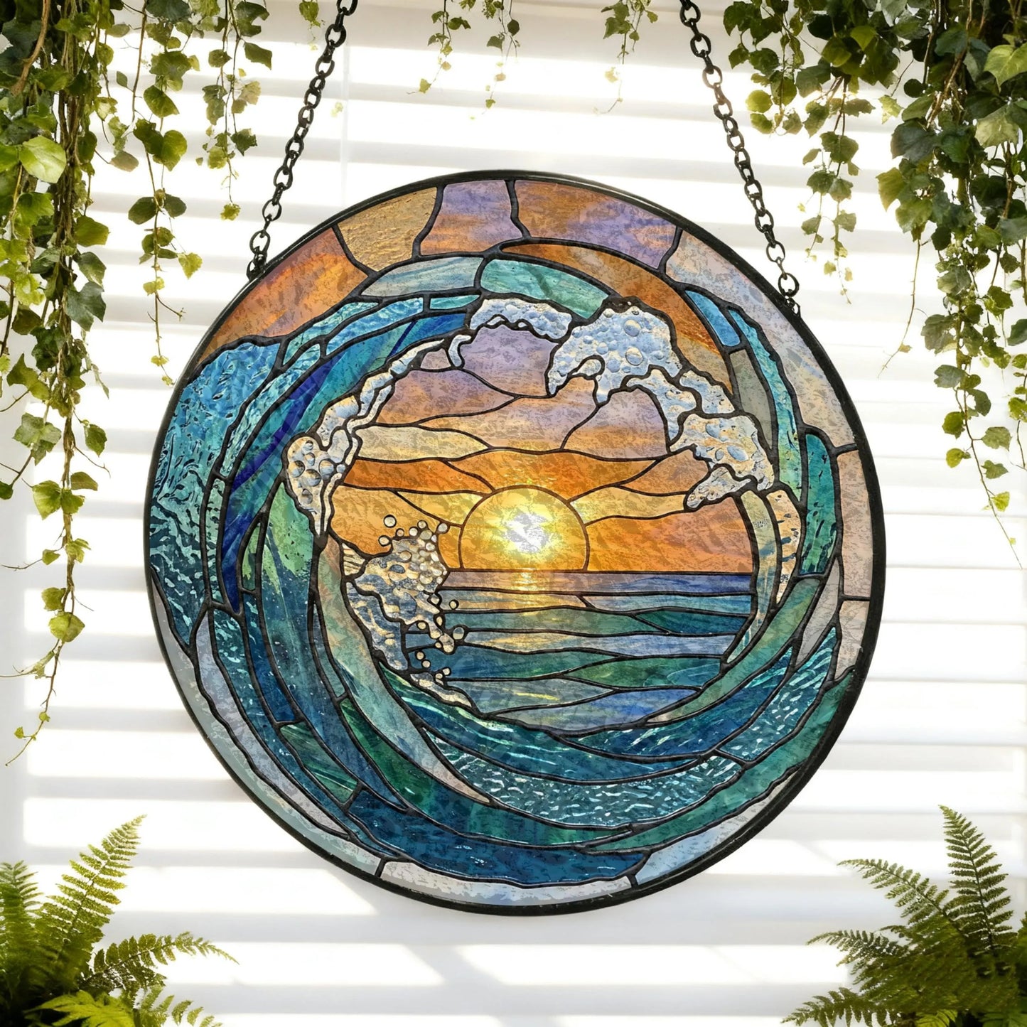 Ocean Wave Stained Glass Suncatcher - Home Decor