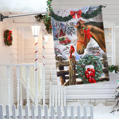 Horse Flag Christmas Snow Garden Flag, House Flag