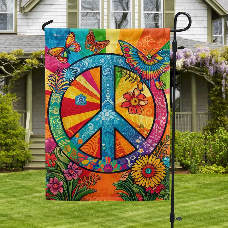 Hippie Peace Sign Garden Flag, House Flag