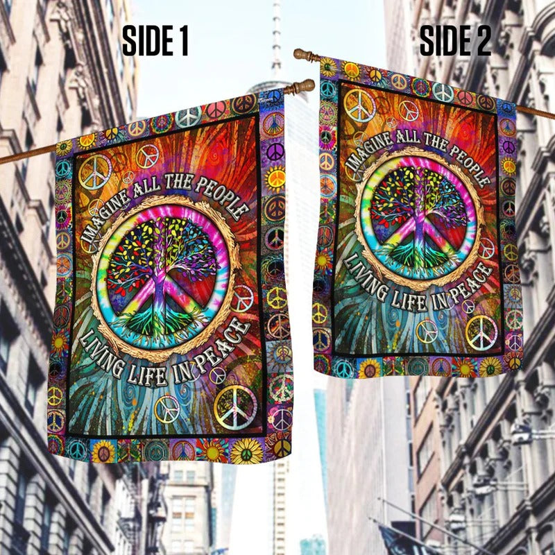Hippie Peace Sign Tree Of Life Hippie Garden Flag, House Flag