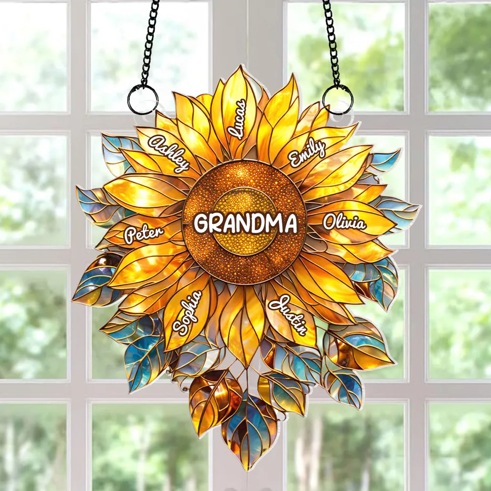 Grandma Mom Sunflower with Kids Names - Personalized Acrylic Suncatcher - Mother's Day Gift for Her