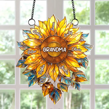 Grandma Mom Sunflower with Kids Names - Personalized Acrylic Suncatcher - Mother's Day Gift for Her