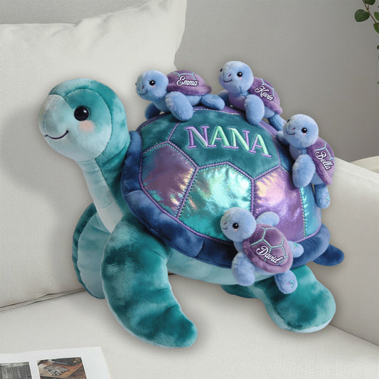 Turtle Gift For Mom Grandma - Personalized Grandma Faux Fur Shaped Pillow