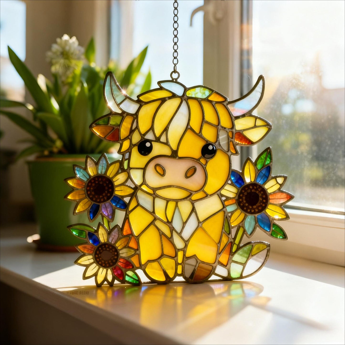 Cute Highland Cow Acrylic Suncatcher, Hangging Decor