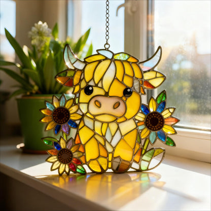 Cute Highland Cow Acrylic Suncatcher, Hangging Decor