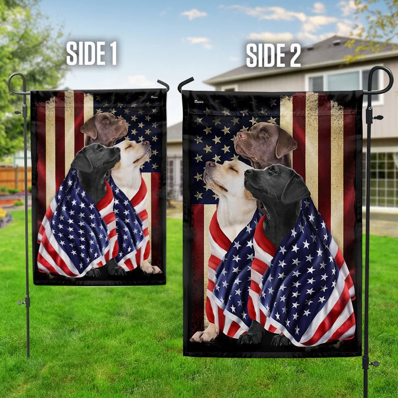 Labrador Retriever Dogs American Patriot Wrapped in Glory Garden Flag, House Flag