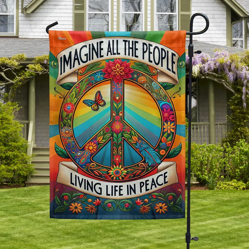 Peace Sign Hippie Garden Flag, House Flag