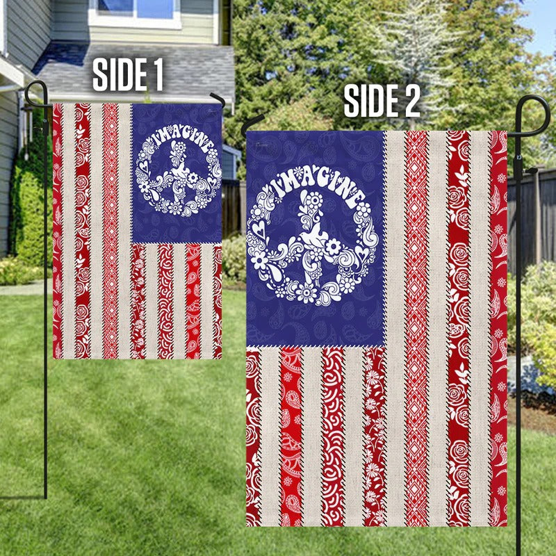 Hippie Peace Sign Imagine Garden Flag, House Flag