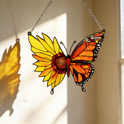 Beautiful Sunflower Butterfly - Personalized Window Hanging Suncatcher Acrylic