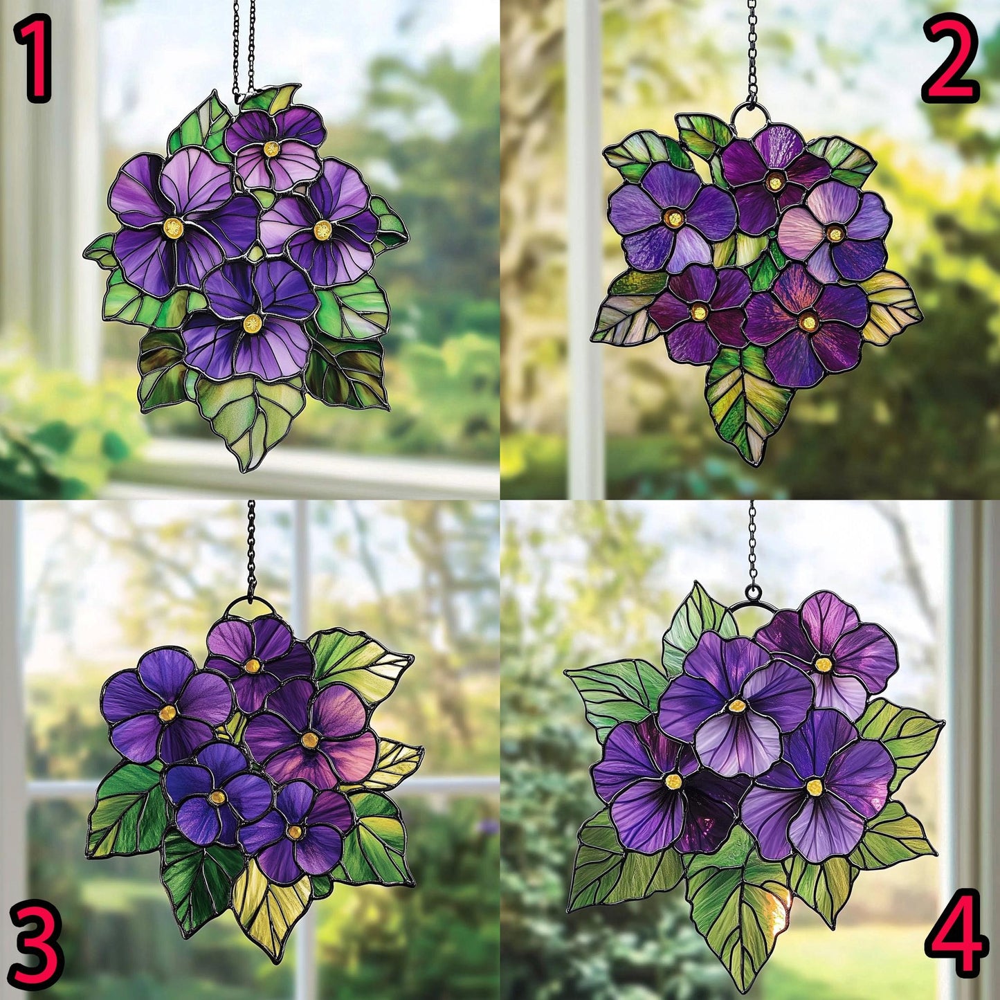 Violet Flowers Acrylic Window, Acrylic Window Hanging