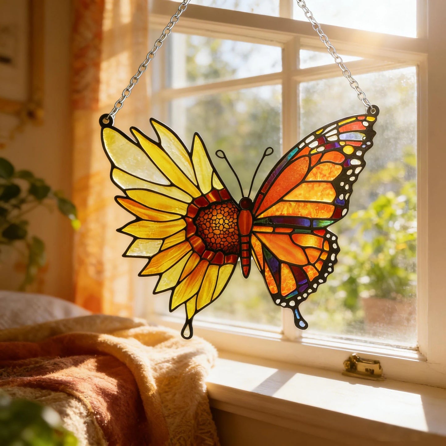 Beautiful Sunflower Butterfly - Personalized Window Hanging Suncatcher Acrylic