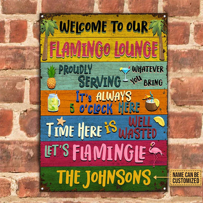Personalized Flamingo Lounge Welcome To Our Custom Classic Metal Signs