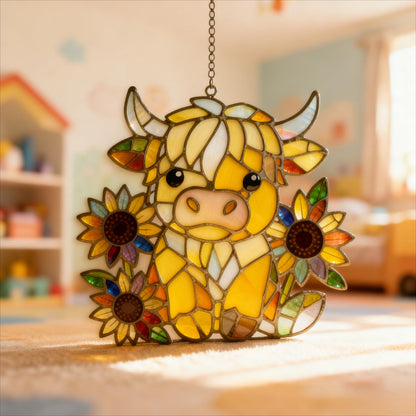 Cute Highland Cow Acrylic Suncatcher, Hangging Decor