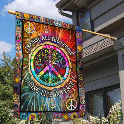 Hippie Peace Sign Tree Of Life Hippie Garden Flag, House Flag