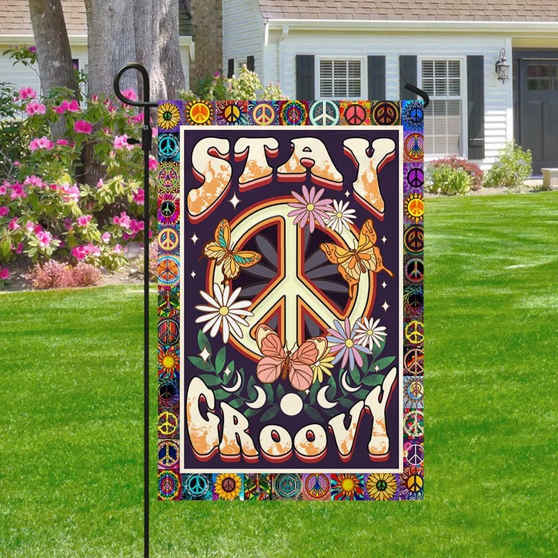 Stay Groovy Hippie Garden Flag, House Flag