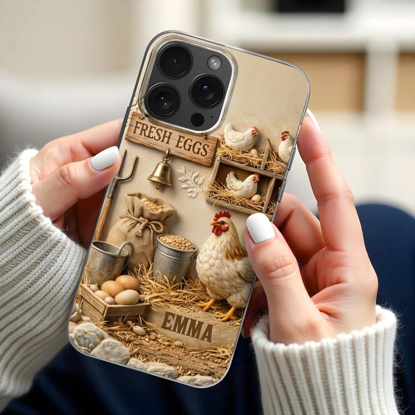 Fresh Eggs With Chickens And Farm Tools - Personalized Funny Chicken Phone Case