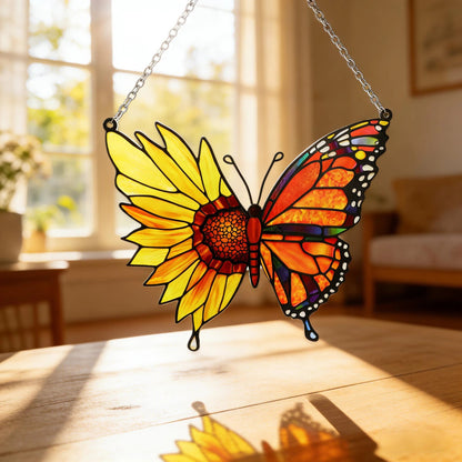 Beautiful Sunflower Butterfly - Personalized Window Hanging Suncatcher Acrylic