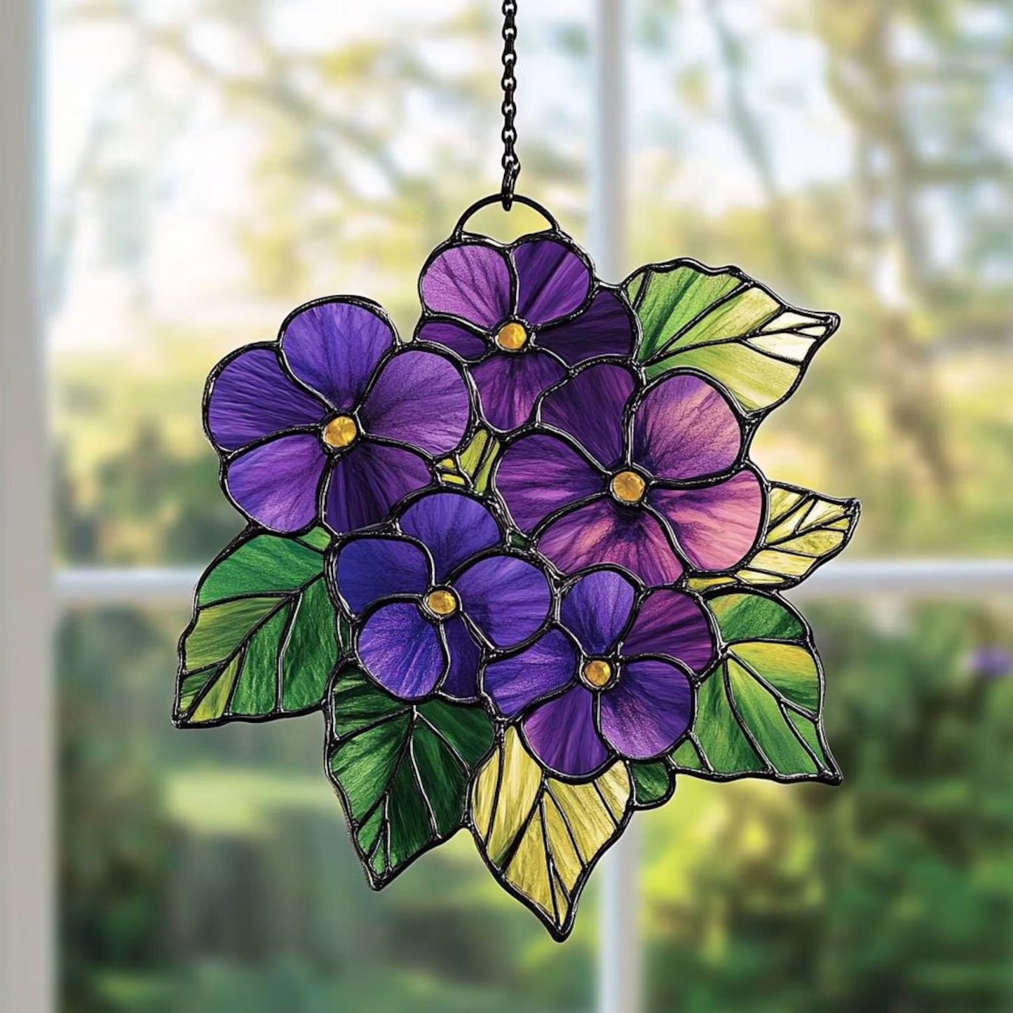 Violet Flowers Acrylic Window, Acrylic Window Hanging