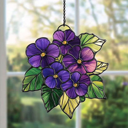 Violet Flowers Acrylic Window, Acrylic Window Hanging