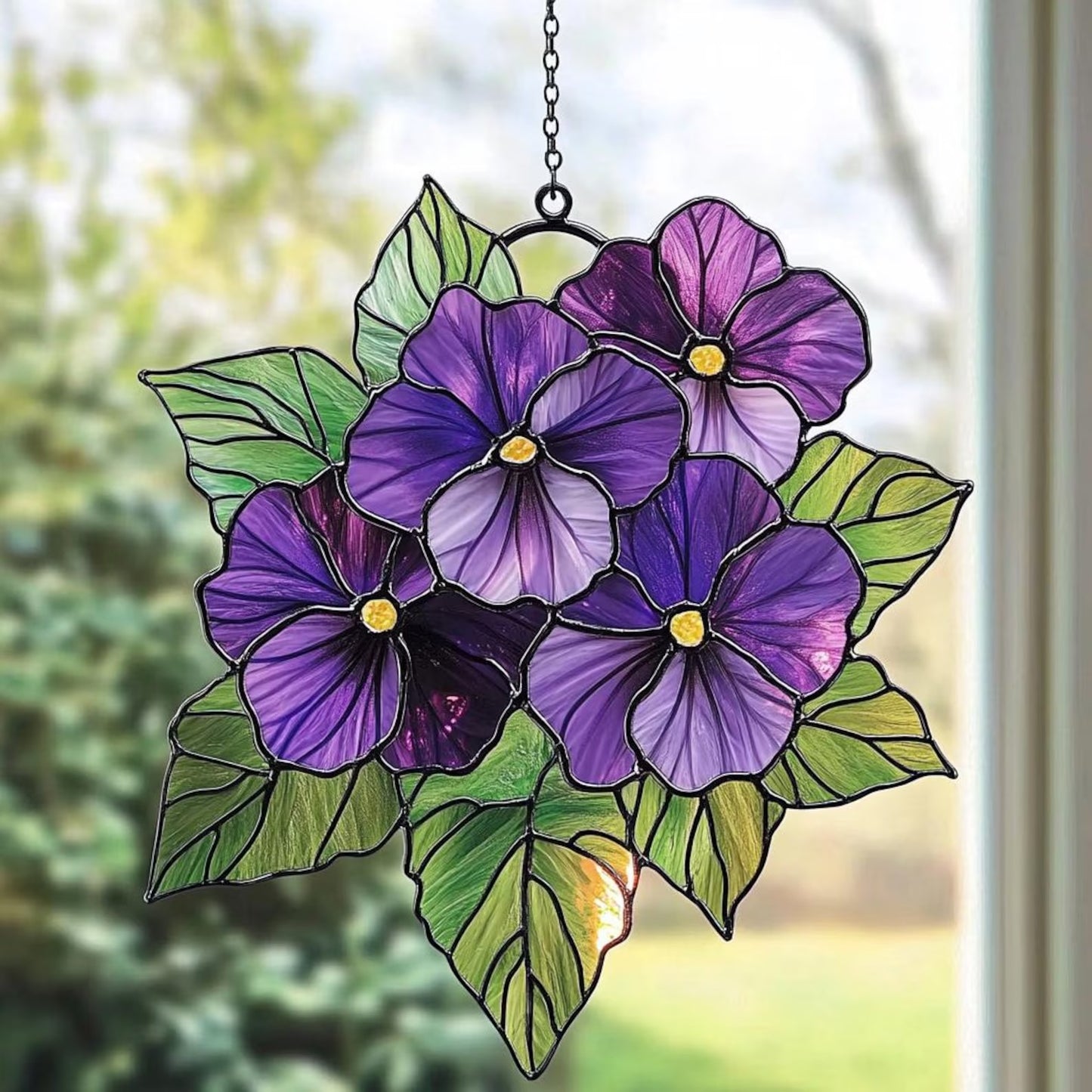 Violet Flowers Acrylic Window, Acrylic Window Hanging