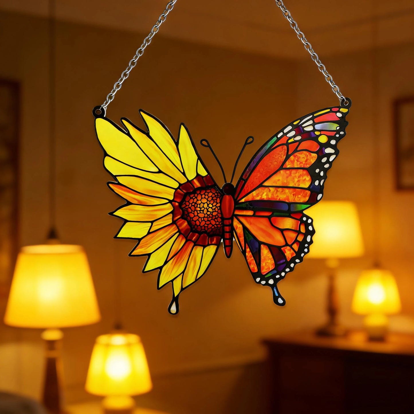 Beautiful Sunflower Butterfly - Personalized Window Hanging Suncatcher Acrylic
